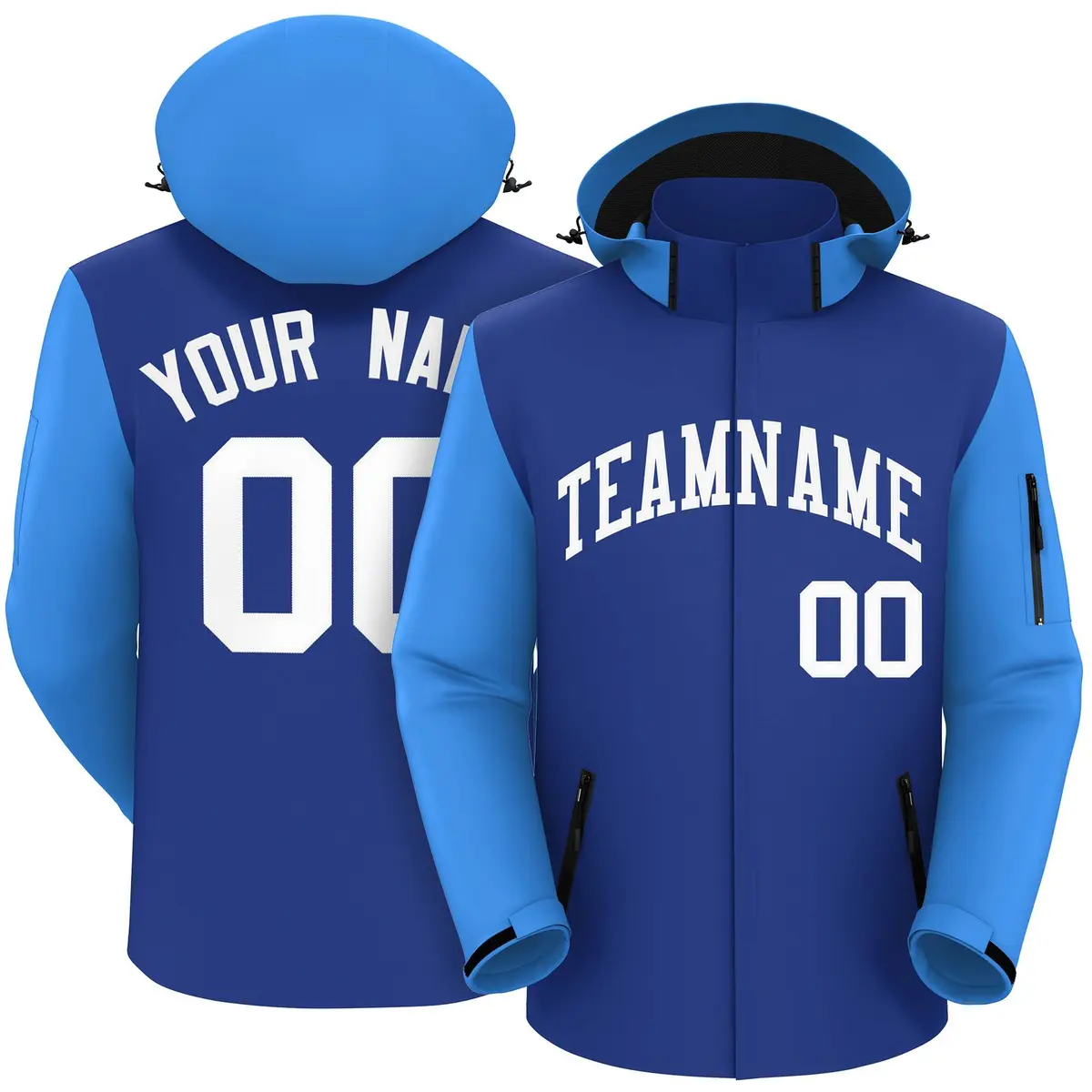 Royal Powder Blue-White Raglan Sleeve Waterproof Jacket