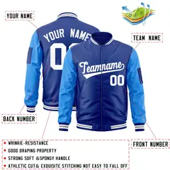 Royal Powder Blue-White Raglan Varsity Letterman Bomber Jacket 2