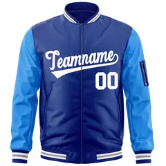 Royal Powder Blue-White Raglan Varsity Letterman Bomber Jacket 3