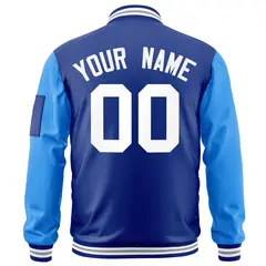 Royal Powder Blue-White Raglan Varsity Letterman Bomber Jacket 4