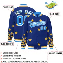 Royal Powder Blue-White Star Graffiti Varsity Full-Snap Bomber Jacket 2
