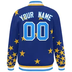 Royal Powder Blue-White Star Graffiti Varsity Full-Snap Bomber Jacket 4