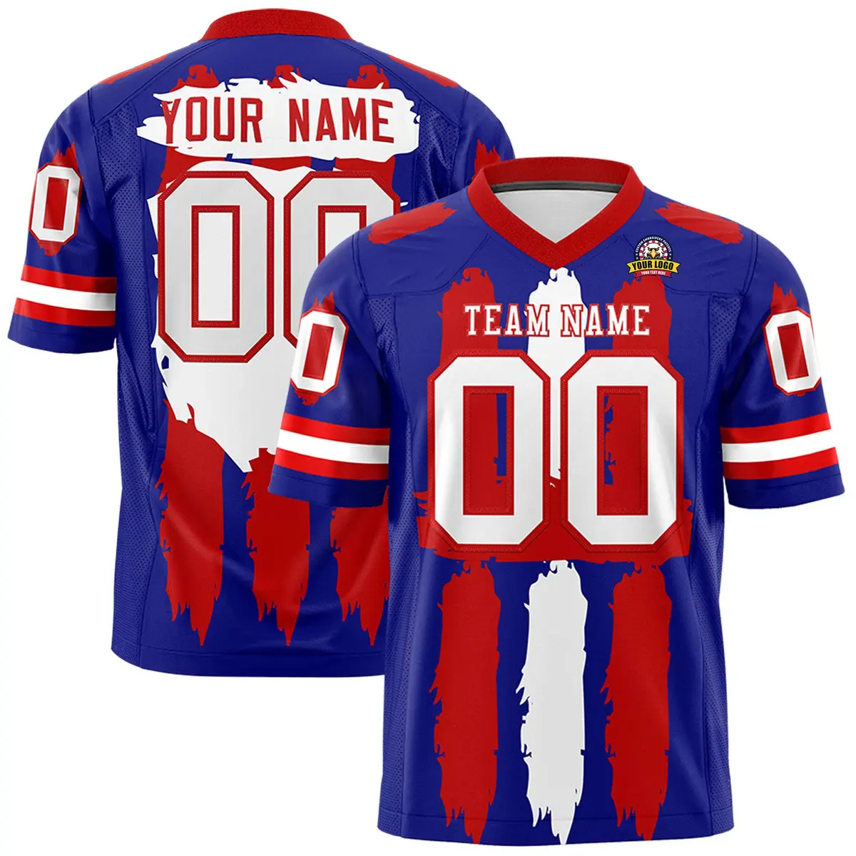 Royal Red and White Graffiti Flag Football Jersey