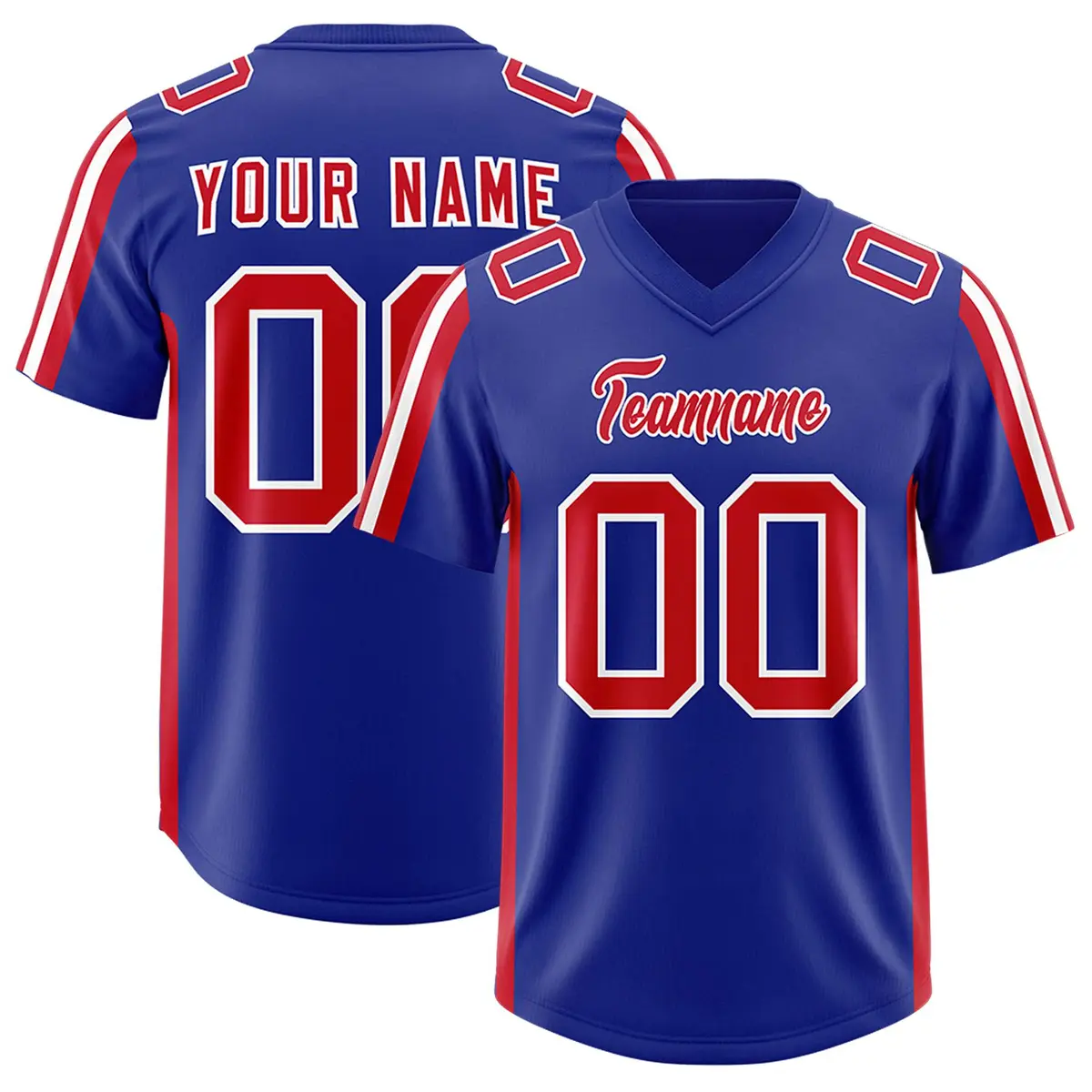 Royal Red and White Side Stripe Football Jersey