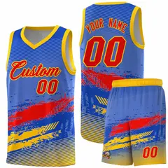 Royal Red and Yellow Graffiti Sports Basketball Jersey 1