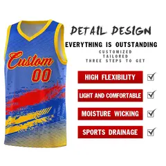 Royal Red and Yellow Graffiti Sports Basketball Jersey 2
