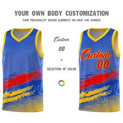 Royal Red and Yellow Graffiti Sports Basketball Jersey 3