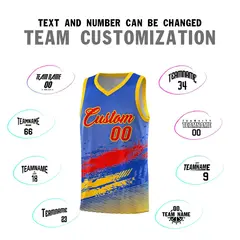 Royal Red and Yellow Graffiti Sports Basketball Jersey 4