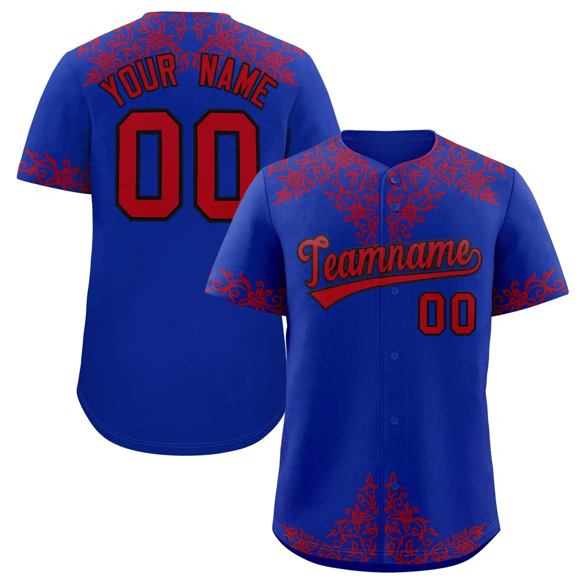 Royal Red Baroque Style Baseball Jersey