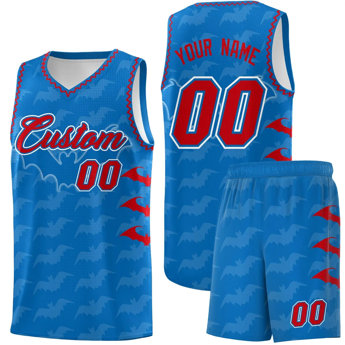 Royal Red Bat Pattern Halloween Basketball Jersey