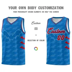 Royal Red Bat Pattern Halloween Basketball Jersey 3