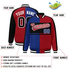Royal Red-Black Color Block Bomber Varsity Baseball Jacket 2