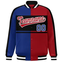 Royal Red-Black Color Block Bomber Varsity Baseball Jacket 3