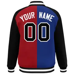 Royal Red-Black Color Block Bomber Varsity Baseball Jacket 4
