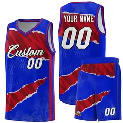 Royal Red-Black Tear Graffiti Basketball Jersey
