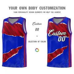Royal Red-Black Tear Graffiti Basketball Jersey 3
