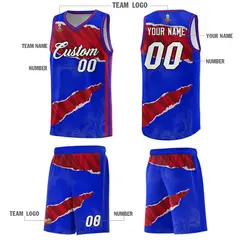 Royal Red-Black Tear Graffiti Basketball Jersey 5