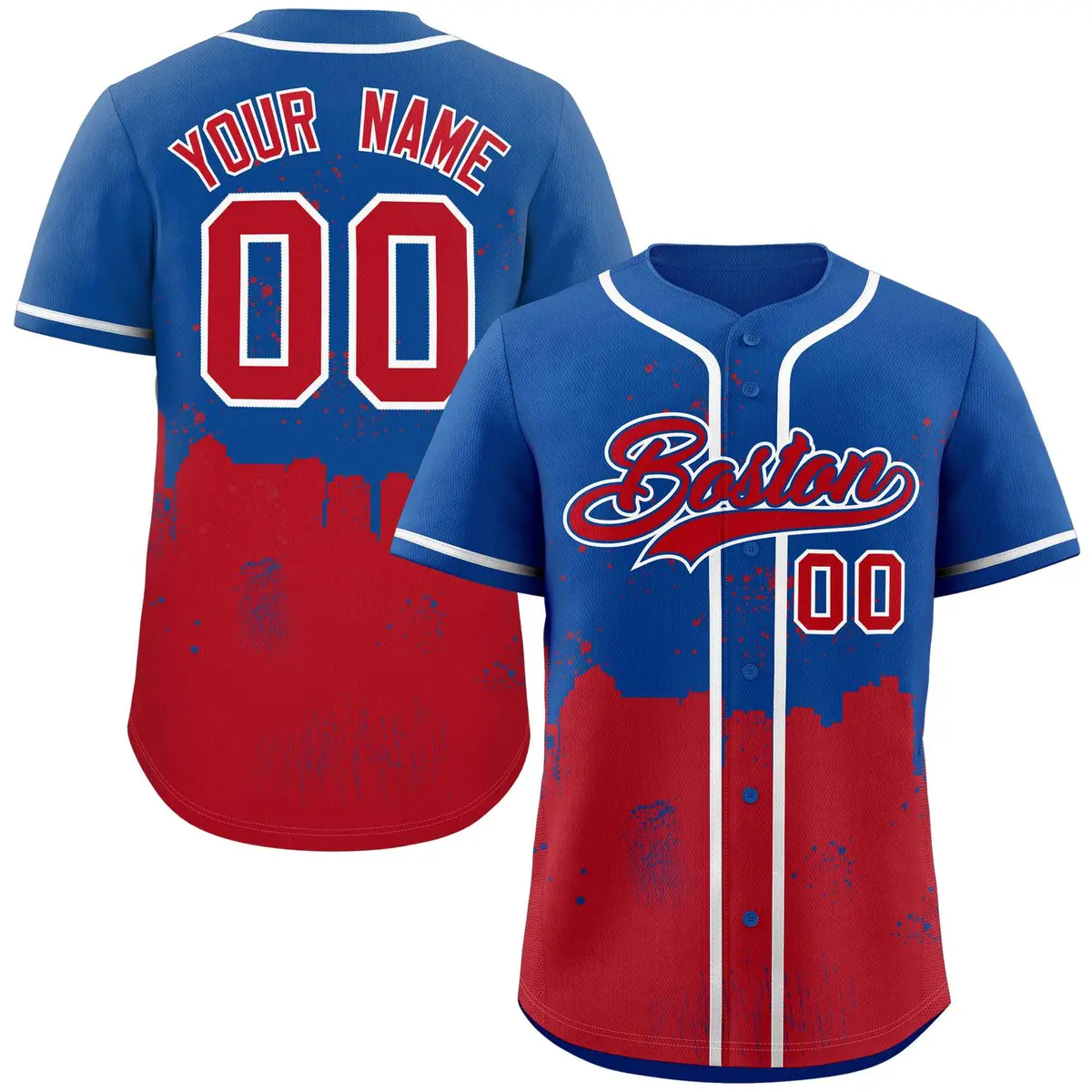 Royal Red Boston City Nightscape Authentic Baseball Jersey