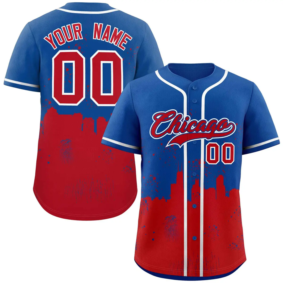 Royal Red Chicago City Nightscape Authentic Baseball Jersey