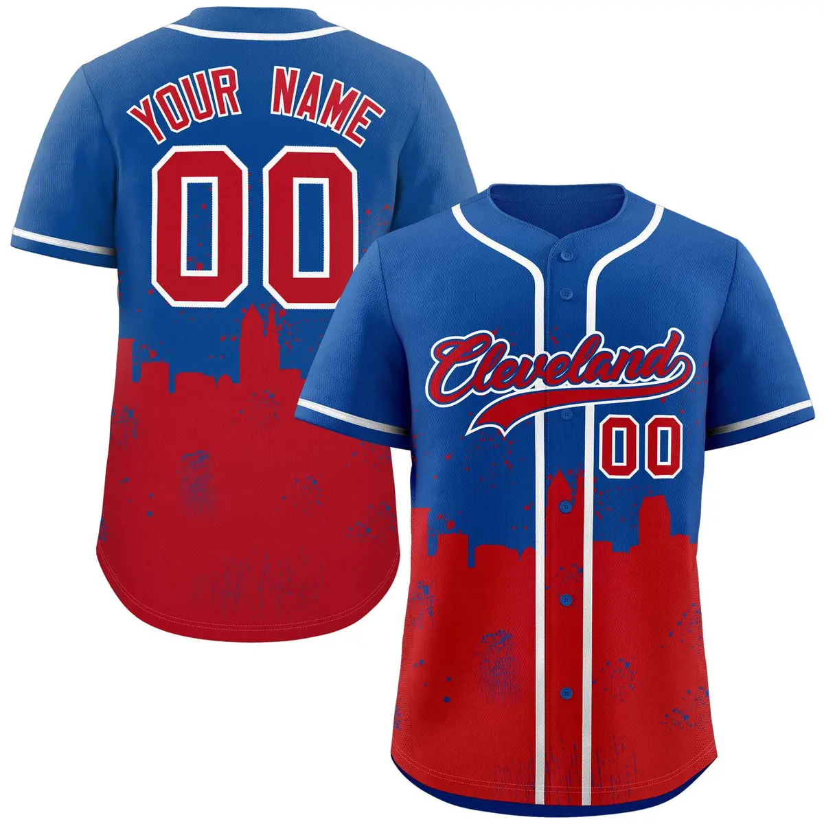 Royal Red Cleveland City Nightscape Baseball Jersey