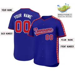Royal Red Color Block Side Dotted Line Baseball Jersey 2