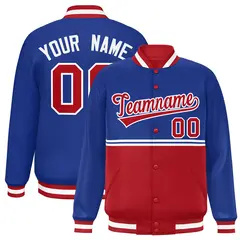 Royal Red Color Block Varsity Full-Snap Letterman Jacket 1