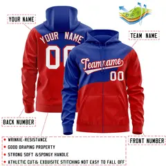 Royal Red Color Block Wave Varsity Full-Zip Letterman Hoodie Jacket 4