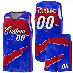Royal Red-Crimson Tear Graffiti Sports Basketball Jersey 1