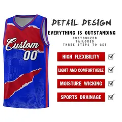 Royal Red-Crimson Tear Graffiti Sports Basketball Jersey 2