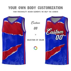 Royal Red-Crimson Tear Graffiti Sports Basketball Jersey 3
