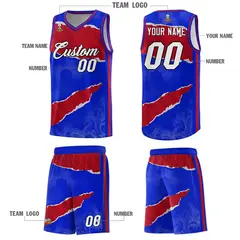 Royal Red-Crimson Tear Graffiti Sports Basketball Jersey 5