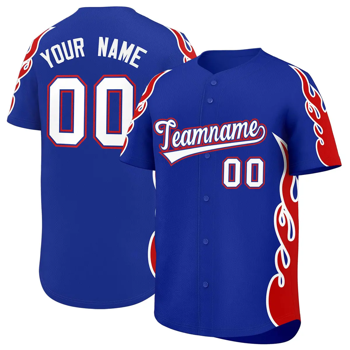 Royal Red Flame Outline Side Pattern Basketball Jersey