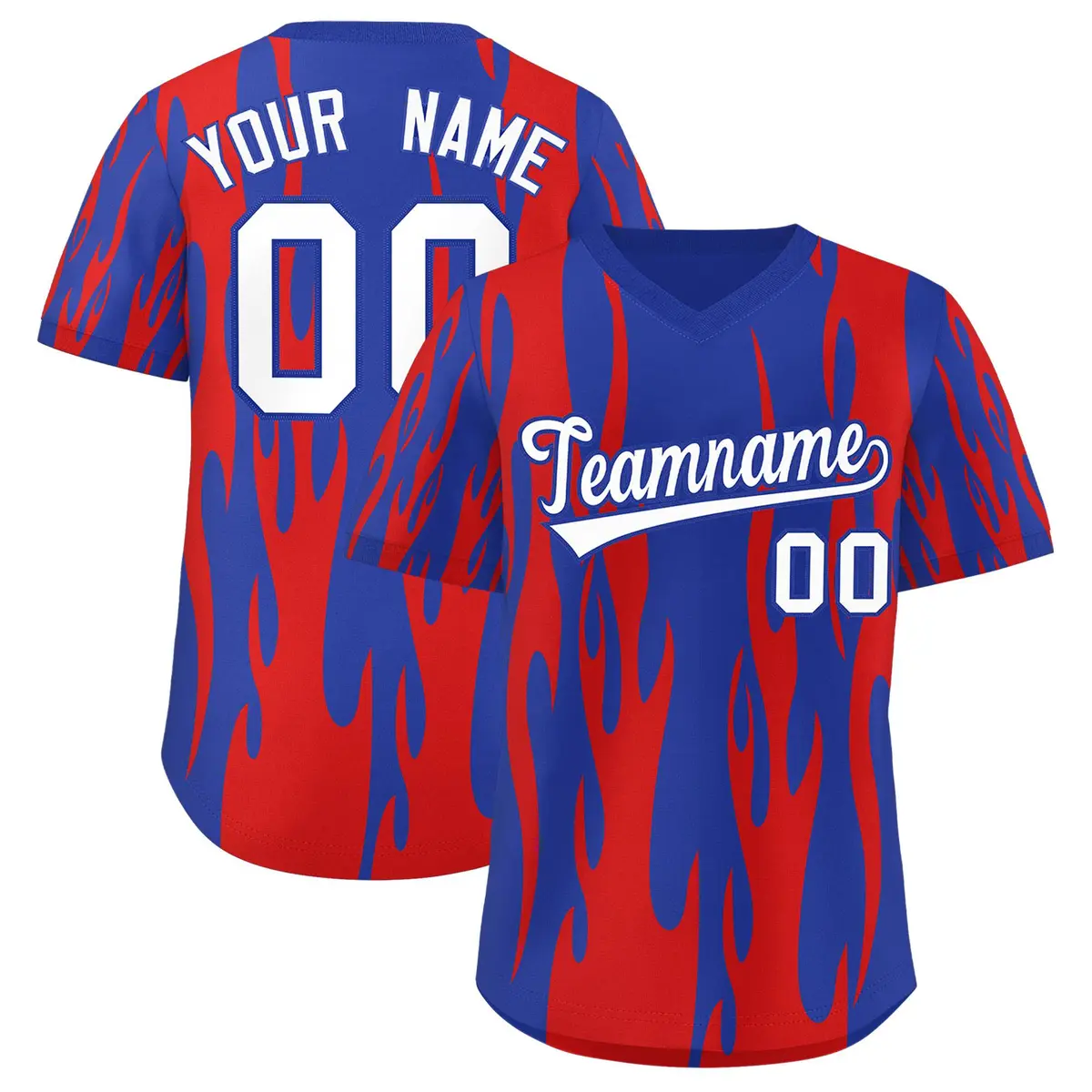 Royal Red Flame Pattern Authentic Pullover Baseball Jersey