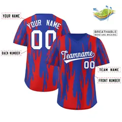 Royal Red Flame Pattern Authentic Pullover Baseball Jersey 2