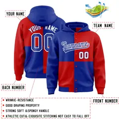 Royal Red Four Squares Color Block Varsity Letterman Jacket Hoodie 4