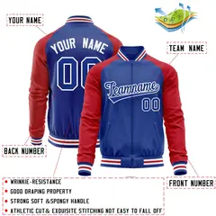 Royal Red Full-Zip Raglan Sleeves Varsity Letterman Baseball Jacket 4