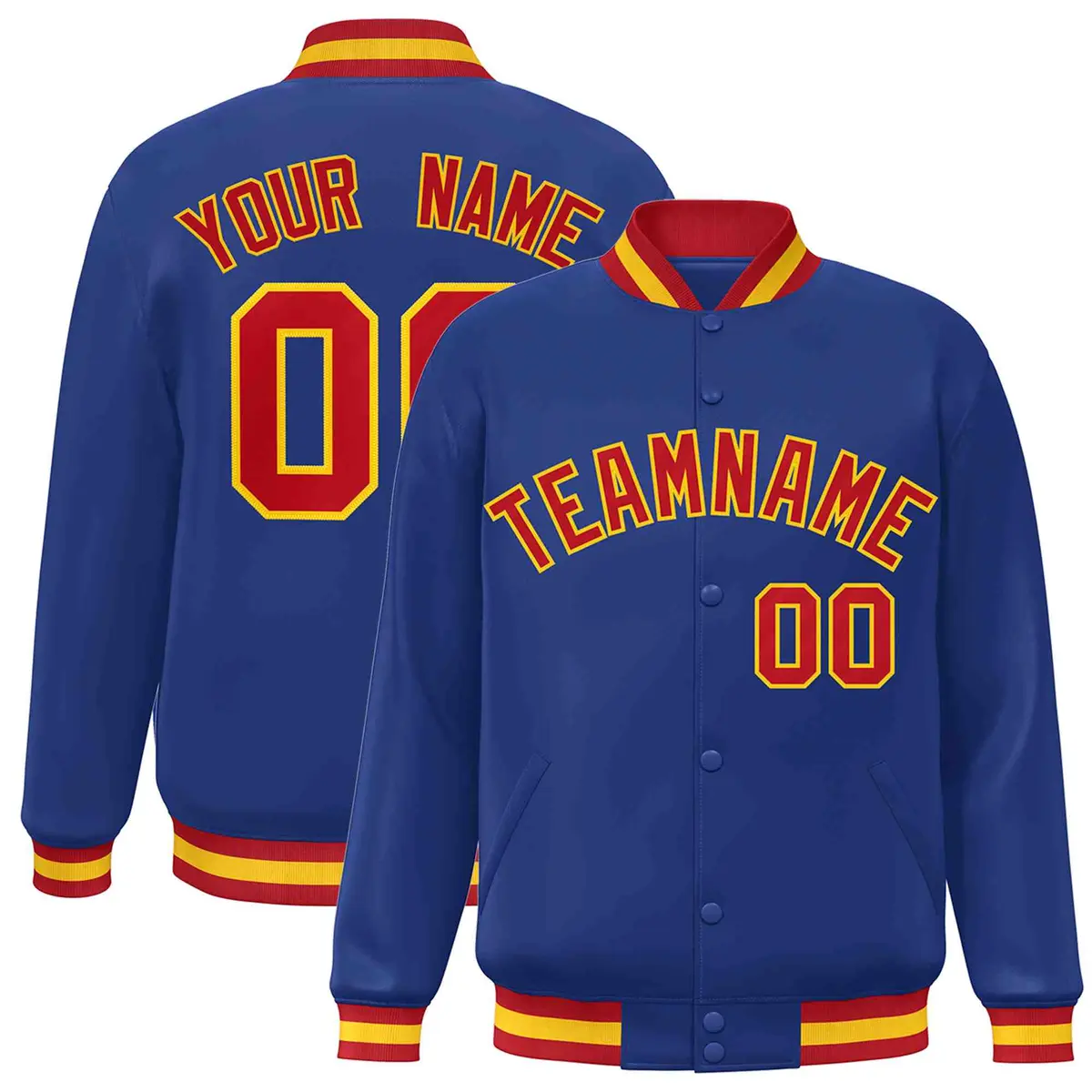 Royal Red-Gold Classic Varsity Full-Snap Letterman Jacket
