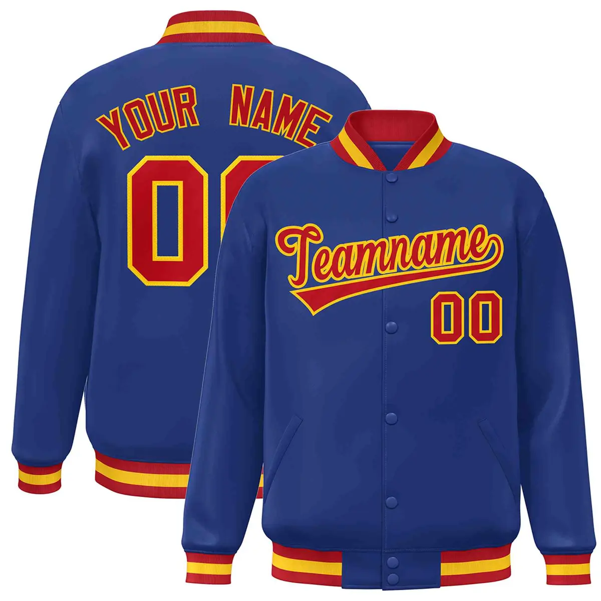 Royal Red-Gold Classic Varsity Full-Snap Letterman Jacket