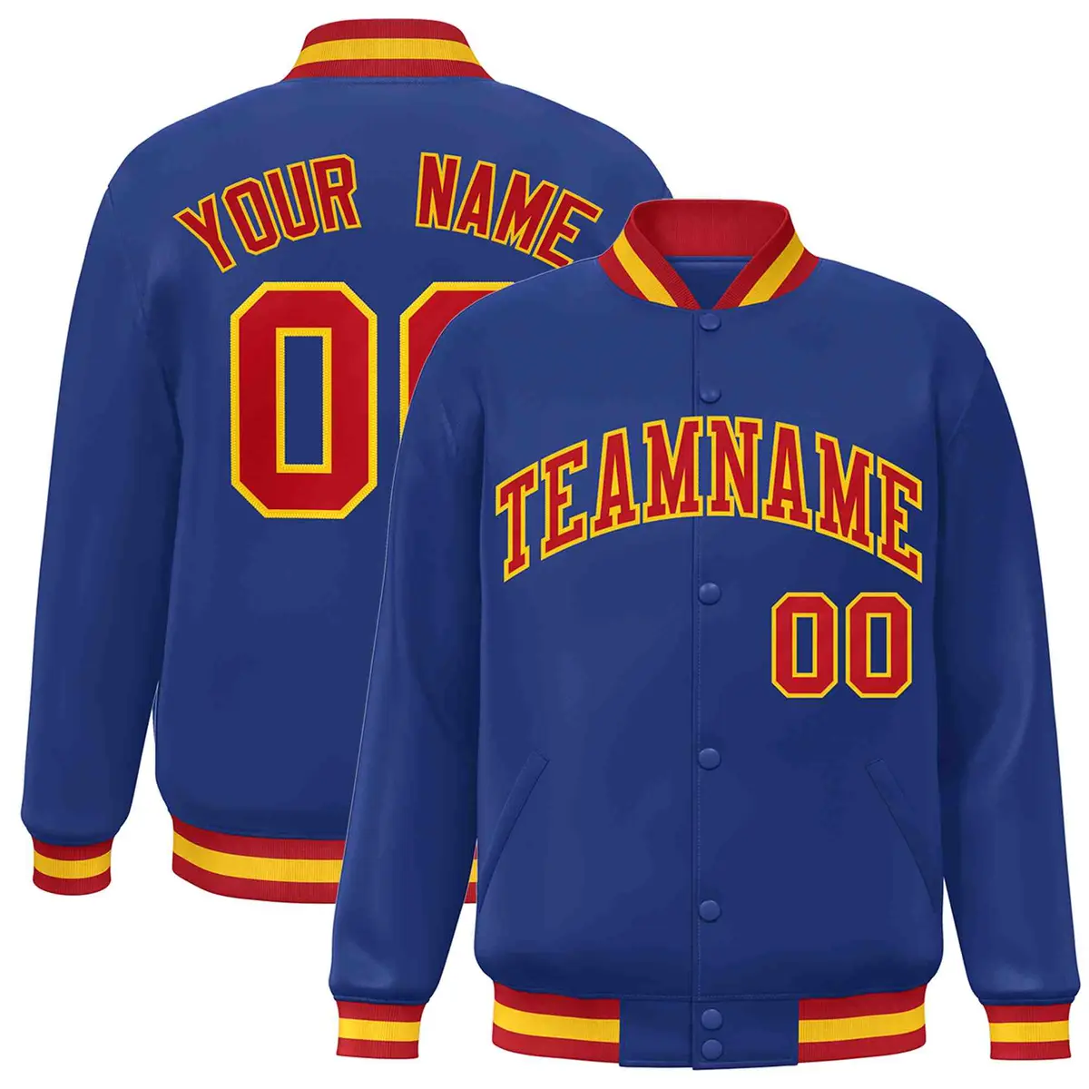 Royal Red-Gold Classic Varsity Full-Snap Letterman Jacket