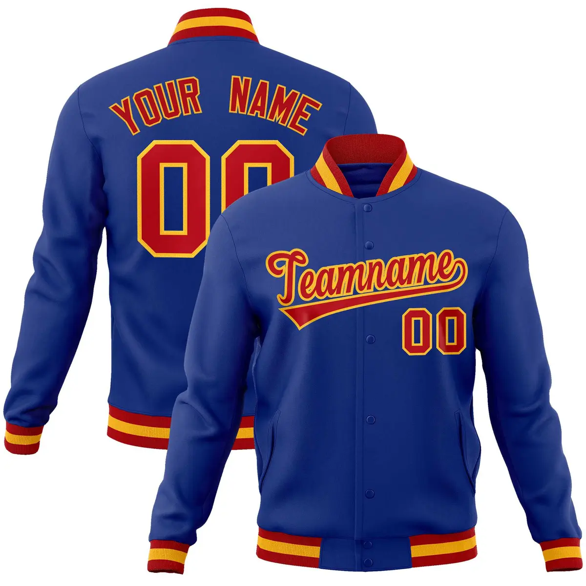 Royal Red-Gold Classic Varsity Full-Snap Letterman Jacket