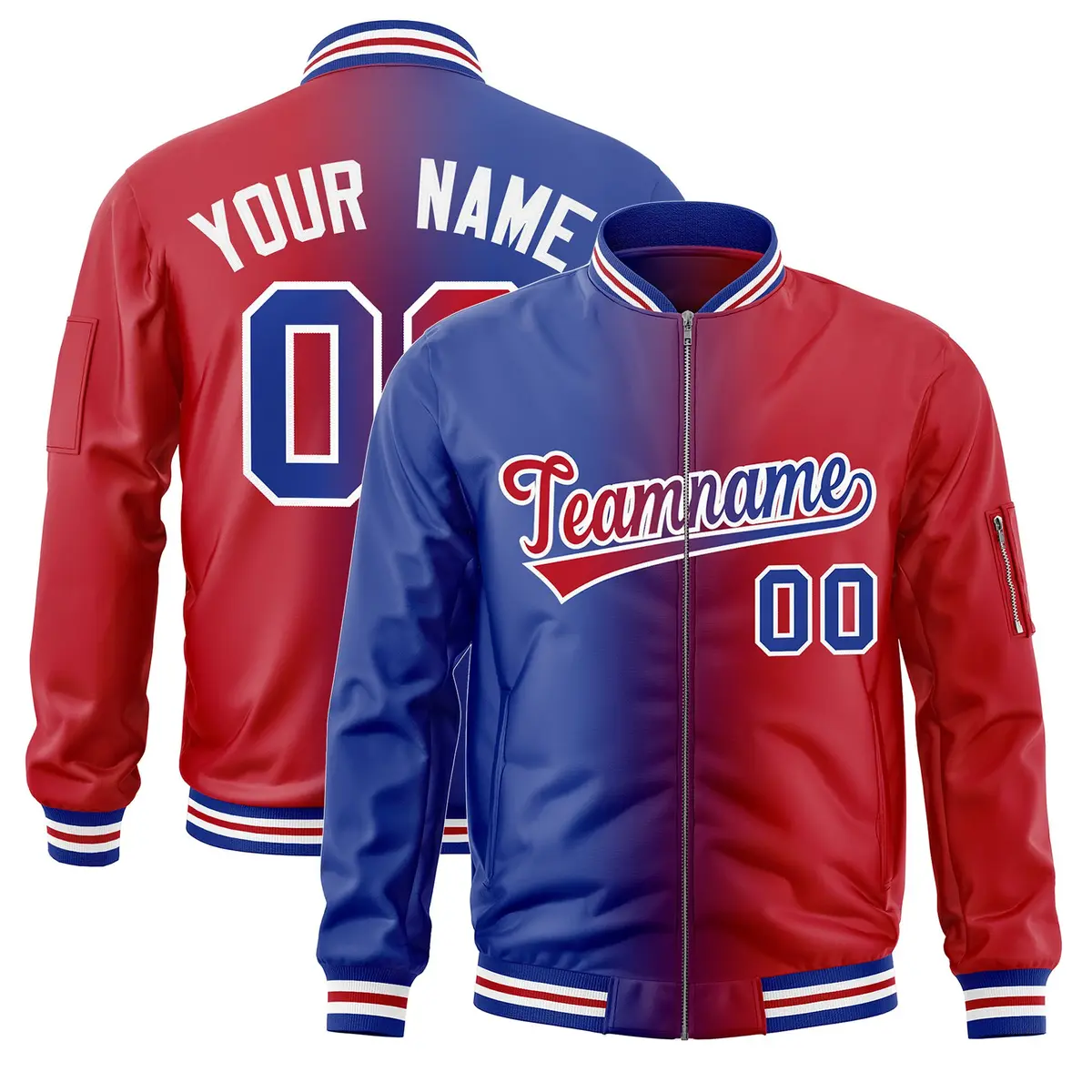 Royal Red Gradient Full-Zip Fashion Letterman Bomber Jacket