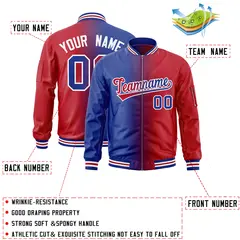 Royal Red Gradient Full-Zip Fashion Letterman Bomber Jacket 2
