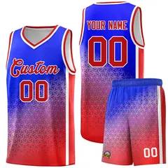 Royal Red Gradient Irregular Shapes Pattern Basketball Jersey