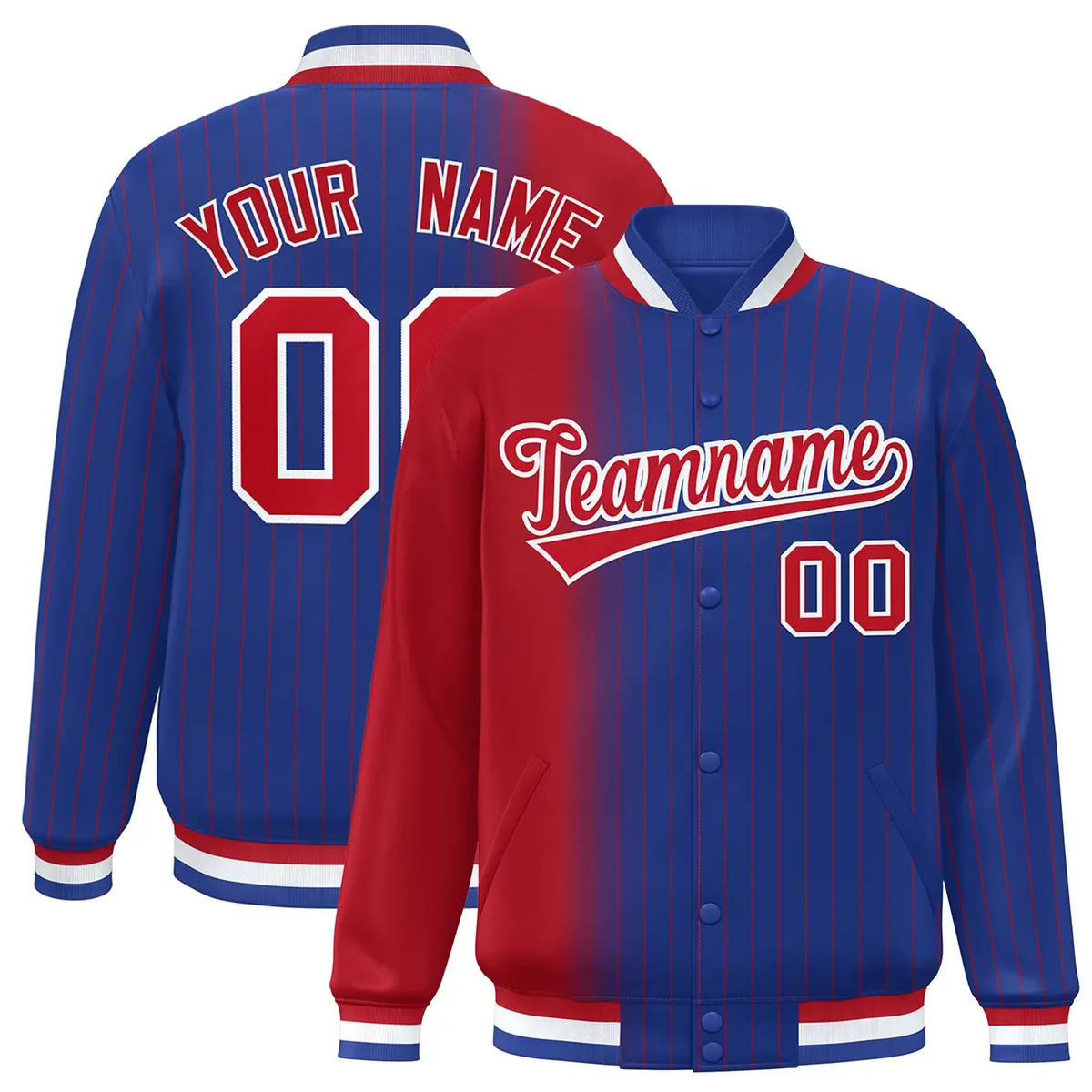 Royal Red Gradient Pinstripe Varsity Full-Snap Letterman Baseball Jacket