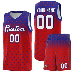 Royal Red Gradient Star Pattern Basketball Jersey Sets