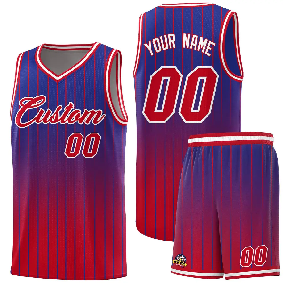 Royal Red Gradient Stripe Basketball Jersey
