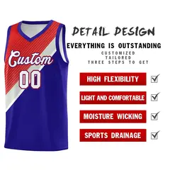 Royal Red Gray Diagonal Stripes Color Block Basketball Jersey 2