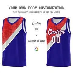 Royal Red Gray Diagonal Stripes Color Block Basketball Jersey 3