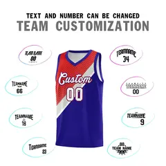 Royal Red Gray Diagonal Stripes Color Block Basketball Jersey 4
