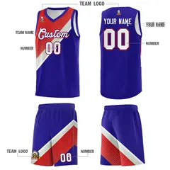 Royal Red Gray Diagonal Stripes Color Block Basketball Jersey 5